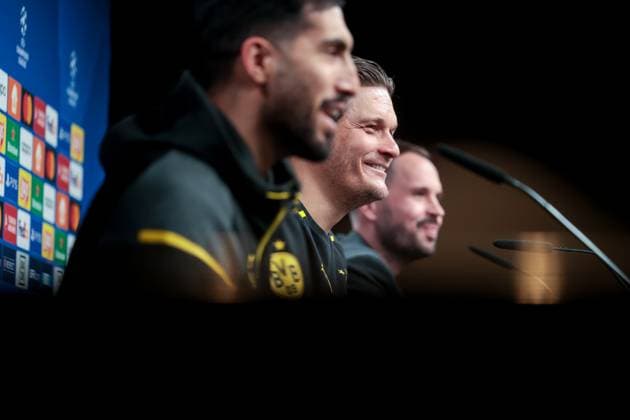 30 04 2024, Football, Season 2023 2024, UEFA Champions League, UCL, Press conference, Borussia Dortmund Atletico Madrid, Press conference with f l Emre Can Borussia Dortmund , Coach Edin Terzic Borussia Dortmund , Press spokesman Sven Westerschulze Borussia Dortmund , Dortmund Signal Iduna Park NRW Germany xRHR PHOTO DEx Copyright: DennisxEwert RHR-FOTOx RHR-FOTO DE