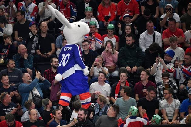 Sport Bilder des Tages May 11, 2024, Prague, Czech Republic: Official mascot of during the 2024 IIHF Ice hockey, Eishockey World Championship, WM, Weltmeisterschaft match between Great Britain and Canada at the O2 arena in Prag, Czech Republic, May 11, 2024...This year s official mascot, as well as of the 2015 IIHF Ice Hockey World Championship, represents national heroes - cartoon rabbits dressed in complete hockey equipment. Bob and Bobek are the main characters of the popular Czech cartoon bedtime stories about two rabbits who live in a wizard hat. The series first appeared on Czechoslovak television in 1979. Its author is the famous Czech artist, illustrator, cartoonist and director of animated films Vladimir Jiranek. Prague Czech Republic - ZUMAr156 20240511_aap_r156_005 Copyright: xSlavekxRutax