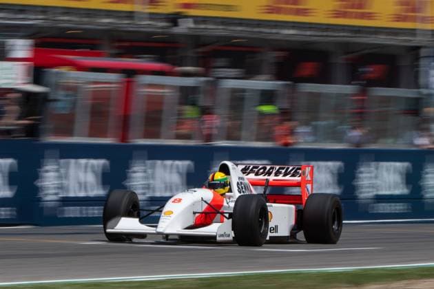 Sebastian Vettel Germany, racing driver drives demo laps in the 1993 McLaren MP 4 8 in memory of Ayrton Senna, who died in 1994 Brazil , ITA, Formula 1 World Championship, Grand Prix Emilia Romagna Imola, Autodromo Enzo e Dino Ferrari, Race, 19 05 2024 ITA, Formula 1 World Championship, Grand Prix Emilia Romagna Imola, Autodromo Enzo e Dino Ferrari, Race, 19 05 2024 Imola Copyright: xEibner-Pressefoto Memmlerx EP_MMR