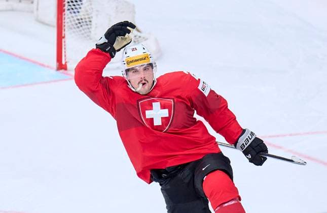 Kevin Fiala, SUI 21 scores, shoots goal , Tor, Treffer, Torschuss, against Jordan Binnington CAN 50 and celebrates in the penalty shootout of the semi final match CANADA - SWITZERLAND of the IIHF Ice hockey, Eishockey World Championship, WM, Weltmeisterschaft in Prague, Czechia, May 25, 2024, Season 2023 2024