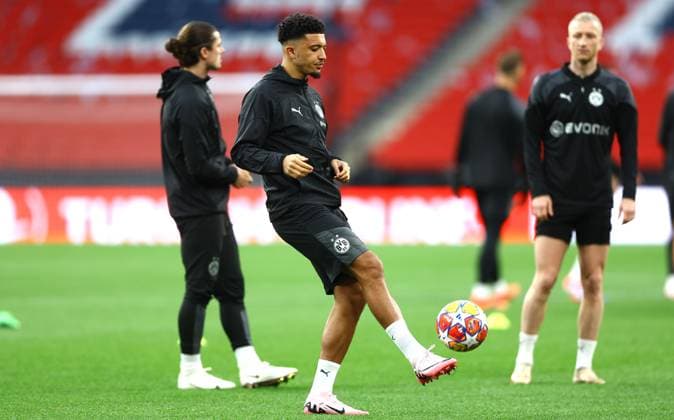 Jadon Sancho of Borussia Dortmund Borussia Dortmund Training Session, UEFA Champions League, Final, Football, Wembley Stadium, London, UK - 31 May 2024 EDITORIAL USE ONLY No use with unauthorised audio, video, data, fixture lists, club league logos or live services. Online in-match use limited to 120 images, no video emulation. No use in betting, games or single club league player publications. Copyright: xKieranxMcManus Shutterstockx 14516295g