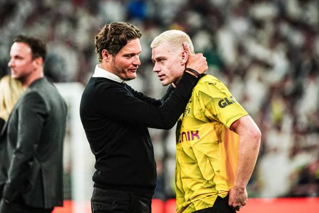 Edin Terzic bvborussia Dortmund, Coach and Julian Ryerson Borussia Dortmund, 26 ENG, Borussia Dortmund vs Real Madrid, Football, Champions League, Final, 2023 2024 season, 01 06 2024 ENG, Borussia Dortmund vs Real Madrid, Football, Champions League, Final, 2023 2024 season, 01 06 2024 London Copyright: xEibner-Pressefoto MarcelxvonxFehrnx EP_MFN