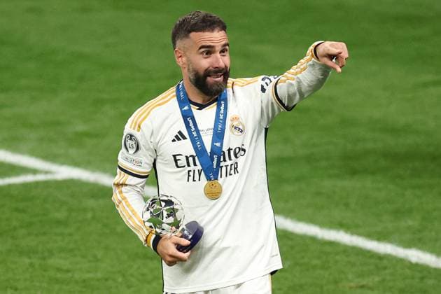 Daniel Carvajal of Real Madrid during the full-time celebrations Borussia Dortmund v Real Madrid, UEFA Champions League, Final, Football, Wembley Stadium, London, UK - 01 June 2024 EDITORIAL USE ONLY No use with unauthorised audio, video, data, fixture lists, club league logos or live services. Online in-match use limited to 120 images, no video emulation. No use in betting, games or single club league player publications. Copyright: xPaulxCurrie Shutterstockx 14516316fw