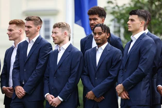 SOCCER - UEFA EURO, EM, Europameisterschaft,Fussball 2024 VIENNA,AUSTRIA,06.JUN.24 - SOCCER - UEFA European Championship, EM, Europameisterschaft preview, farewell ceremony OEFB Team. Image shows Philipp Lienhart, Maximilian Woeber, Florian Kainz, Tobias Lawal, Thierno Ballo and Flavius Diliuc (AUT). GEPAxpictures xArminxRauthner
