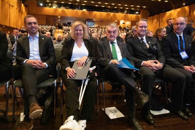 from left Philipp LAHM, Tournament Director UEFA Euro 2024, Nancy FAESER, Federal Minister of the Interior, SPD, and Herbert REUL, CDU, Minister of the Interior, Minister of the Interior of the State of North Rhine-Westphalia, Oliver STRUDTHOFF, Head of the IPCC, Opening of the IPCC International Police cooperation Center for the UEFA European Football Championship 2024, , Neuss, on 10 06 2024 Â