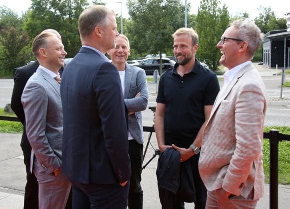 12 06 2024, Germany, Leonberg, Football Bundesliga, VfB in Team, Film premiere Traumpalast Leonberg, 6 pm red carpet, 7 30 talk, then film, f l VfB Board Member Finance Rouven Casper, VfB Board Member Sport Fabian Wohlgemuth, Tobias Herwerth, VfB Coach Sebastian Hoeneß, Chairman of the Board Alexander Wehrle