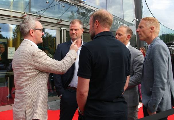 12 06 2024, Germany, Leonberg, Football Bundesliga, VfB in Team, Film premiere Traumpalast Leonberg, 6 pm red carpet, 7 30 talk, then film, f l Chairman of the Board Alexander Wehrle, VfB Board Member for Sport Fabian Wohlgemuth, Tobias Herwerth, VfB Coach Sebastian Hoeneß, VfB Board Member for Finance Rouven Casper