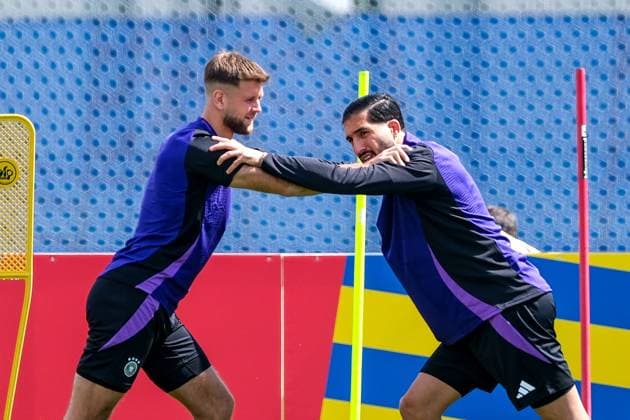 Niclas Fuellkrug Germany , 09 and Emre Can Germany, 25 , GER, Final training MD 1, Mens national team ahead of Germany vs Scotland, UEFA European Championship 2024, Football, Herzogenaurach, 13 06 2024 GER, Final training MD 1, Mens national team ahead of Germany vs Scotland, UEFA European Championship 2024, Football, Herzogenaurach, 13 06 2024 Herzogenaurach Copyright: xEibner-Pressefoto FlorianxWieganx EP_FWD