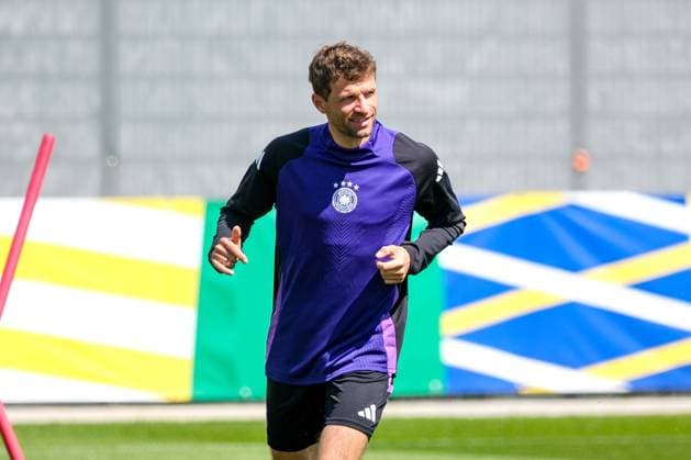 Thomas Mueller Germany , 13 warming up, GER, final training MD 1, mens national team before Germany vs Scotland, UEFA European Championship 2024, football, Herzogenaurach, 13 06 2024 GER, final training MD 1, mens national team before Germany vs Scotland, UEFA European Championship 2024, football, Herzogenaurach, 13 06 2024 Herzogenaurach Copyright: xEibner-Pressefoto FlorianxWieganx EP_FWD