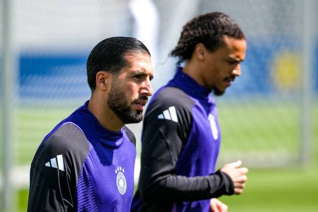 Emre Can Germany, 25 and Leroy Sane Germany, 19 , GER, Final training MD 1, Mens national team ahead of Germany vs Scotland, UEFA European Championship 2024, Football, Herzogenaurach, 13 06 2024 GER, Final training MD 1, Mens national team ahead of Germany vs Scotland, UEFA European Championship 2024, Football, Herzogenaurach, 13 06 2024 Herzogenaurach Copyright: xEibner-Pressefoto FlorianxWieganx EP_FWD