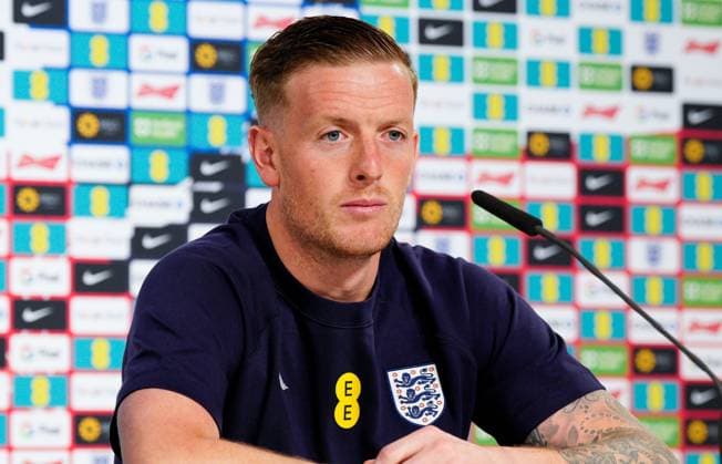 Jordan Pickford of England press conference, PK, Pressekonferenz Serbia v England press conference, UEFA European Championship, EM, Europameisterschaft 2024, Football, Gelsenkirchen, Germany - 14 Jun 2024 EDITORIAL USE ONLY No use with unauthorised audio, video, data, fixture lists, club league logos or live services. Online in-match use limited to 120 images, no video emulation. No use in betting, games or single club league player publications. Copyright: xDavidxShopland Shutterstockx 14539728f