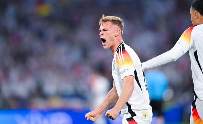 Joshua Kimmich Germany celebrates the first goal, UEFA EURO 2024 Group A, Germany vs Scotland, Munich Football Arena on June 14, 2024 in Munich, Germany Photo by Silas Schueller DeFodi Images Joshua Kimmich Germany celebrates the first goal by his team, UEFA EURO 2024 Group A, Germany vs Scotland, Munich Football Arena on June 14, 2024 in Munich, Germany Photo by Silas Schueller DeFodi Images Defodi 0580981345st Defodi-738