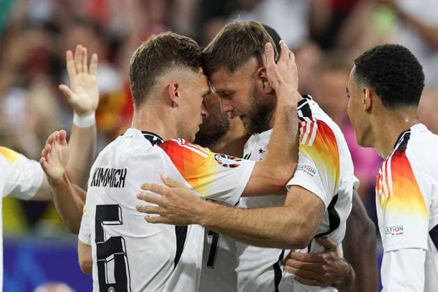 Niclas Füllkrug of Germany celebrates scoring a goal for their side to make it 4-0 Germany v Scotland, UEFA European Championship, EM, Europameisterschaft 2024, Group A, Football, Munich Football Arena, Munich, Germany, 14 Jun 2024 EDITORIAL USE ONLY No use with unauthorised audio, video, data, fixture lists, club league logos or live services. Online in-match use limited to 120 images, no video emulation. No use in betting, games or single club league player publications. Copyright: xPaulxCurrie Shutterstockx 14523776ft