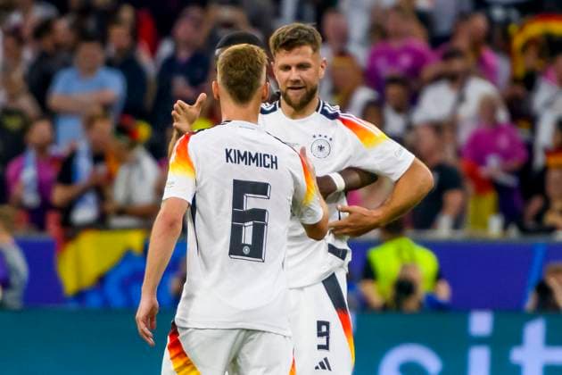 GER, UEFA Euro 2024, Group A, Germany GER vs Scotland SCO 14 06 2024, Allianz Arena, Munich, GER, UEFA Euro 2024, Group A, Germany GER vs Scotland SCO , pictured celebrating after the 4-0 goal by Niclas Füllkrug Fuellkrug Germany 9 with Joshua Kimmich Germany 6 nordphotoxGmbHx xStraubmeier nph00004