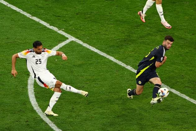 Emre Can of Germany scores a goal for their side to make it 5-1 Germany v Scotland, UEFA European Championship, EM, Europameisterschaft 2024, Group A, Football, Munich Football Arena, Munich, Germany, 14 Jun 2024 EDITORIAL USE ONLY No use with unauthorised audio, video, data, fixture lists, club league logos or live services. Online in-match use limited to 120 images, no video emulation. No use in betting, games or single club league player publications. Copyright: xKieranxMcManus Shutterstockx 14523770er