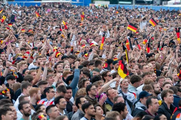 Fans cheer after the first goal GER, Germany vs Scotland, Public Viewing, Fanzone Hamburg, Opening match, Fan Festival, UEFA EURO 2024, 14 06 2024 GER, Germany vs Scotland, Public Viewing, Fanzone Hamburg, Opening match, Fan Festival, Hamburg UEFA EURO 2024, 14 06 2024 Hamburg Copyright: xEibner-Pressefoto MaximilianxVincenx EP_MVN