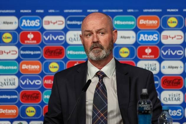 Press conference with Steve Clarke Scotland, Coach , Football, UEFA , European Championship, Group A 2024, Germany vs Scotland, 14 06 2024, Munich Football Arena, Munich, Germany Munich Football Arena Bayern Germany Copyright: xGrantxHubbsx