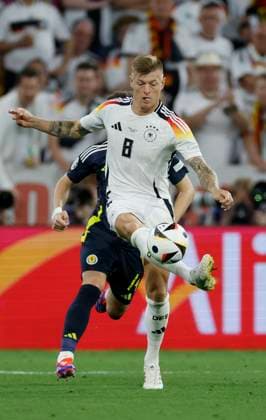 14 06 2024, Football, European Championship, Germany Scotland, GER, Munich, Munich Football Arena, picture v li Billy Gilmour Scotland, 14 and Toni Kroos Germany, 8 , Copyright: HMBxMedia xHeikoxBecker
