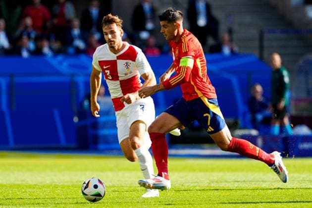 Ãlvaro Morata of Spain scores a goal for their side to make it 1-0 Spain v Croatia, UEFA European Championship, EM, Europameisterschaft 2024, Group B, Football, Olympiastadion, Berlin, Germany, 15 Jun 2024 EDITORIAL USE ONLY No use with unauthorised audio, video, data, fixture lists, club league logos or live services. Online in-match use limited to 120 images, no video emulation. No use in betting, games or single club league player publications. Copyright: xDavexShopland Shutterstockx 14539285ah