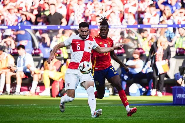 Josip Sutalo Croatia, 06 , Nico Williams Spain, 17 GER, Spain vs Croatia, European Football Championship, UEFA Euro 2024, Group B, Matchday 1, 15 06 2024 GER, Spain vs Croatia, European Football Championship, UEFA Euro 2024, Group B, Matchday 1, 15 06 2024 Berlin Copyright: xEibner-Pressefoto MarcelxvonxFehrnx EP_MFN
