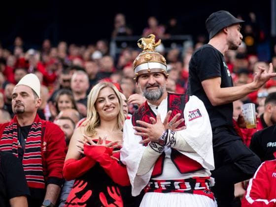 Fans of Albania with crossed hands as flying eagle, GER, Italy ITA vs Albania ALB , European Football Championship, UEFA EURO 2024, Group B, Matchday 1, 15 06 2024 GER, Italy ITA vs Albania ALB , European Football Championship, UEFA EURO 2024, Group B, Matchday 1, 15 06 2024 Dortmunf Copyright: xEibner-Pressefoto Memmlerx EP_MMR