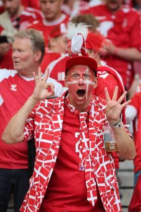 Enthusiastic Danish fan, fan with 0 4 prediction , Preliminary round match M06, SVN DEN, Group C, European Football Championship, Slovenia vs Denmark, European Football Championship, Slovenia vs Denmark, Stuttgart, 16 06 2024,