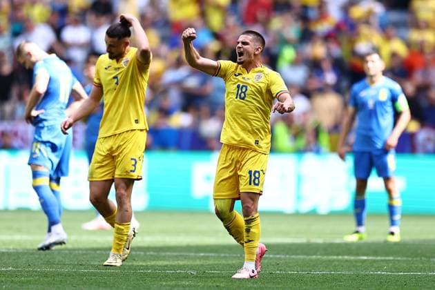 Razvan Marin of Romania scores the second goal Romania v Ukraine, UEFA European Championship, EM, Europameisterschaft 2024, Group E, Football, Munich Football Arena, Munich, Germany, 17 Jun 2024 EDITORIAL USE ONLY No use with unauthorised audio, video, data, fixture lists, club league logos or live services. Online in-match use limited to 120 images, no video emulation. No use in betting, games or single club league player publications. Copyright: xMichaelxZemanek Shutterstockx 14539636an