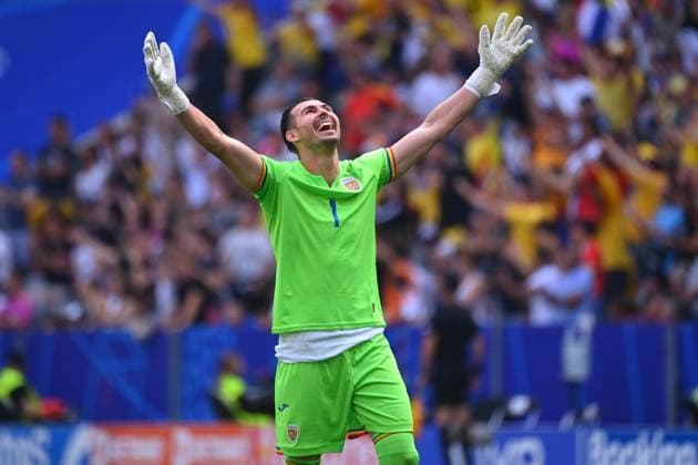 Goalkeeper Florin NITA ROM , cheering,joy,enthusiasm,, action,single picture,cropped single motif,half figure,half figure group phase group C Romania ROU Ukraine UKR 3 0, on 17 06 2024 Football Arena Munich, Football UEFA EURO 2024 GERMANY from 14 06 2024 14 07 2024 Â