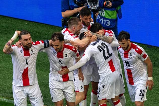 GER, EURO 2024, Group F, Turkey Tur vs Georgia GEO 18 06 2024, BVB Stadium Dortmund, Dortmund, GER, EURO 2024, Group F, Turkey Tur vs Georgia GEO In the picture Cheering after the goal for 1 1 goal cheering cheering cheering equalizer by Georges Mikautadze Georgia GEO, 22 Gestures, facial expressions, emotions nordphotoxGmbHxx xDenkinger nph00015