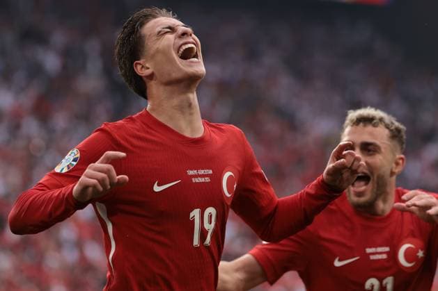 Sport Bilder des Tages Dortmund, Germany, 18th June 2024. Kenan Ylidiz of Turkey celebrates with team mate Baris Alper Yilmaz after scoring, only for his effort to be disallowed for offside during the UEFA European Championships match at BVB Stadion, Dortmund. Picture credit should read: Jonathan Moscrop Sportimage EDITORIAL USE ONLY. No use with unauthorised audio, video, data, fixture lists, club league logos or live services. Online in-match use limited to 120 images, no video emulation. No use in betting, games or single club league player publications. SPI-3185-0013