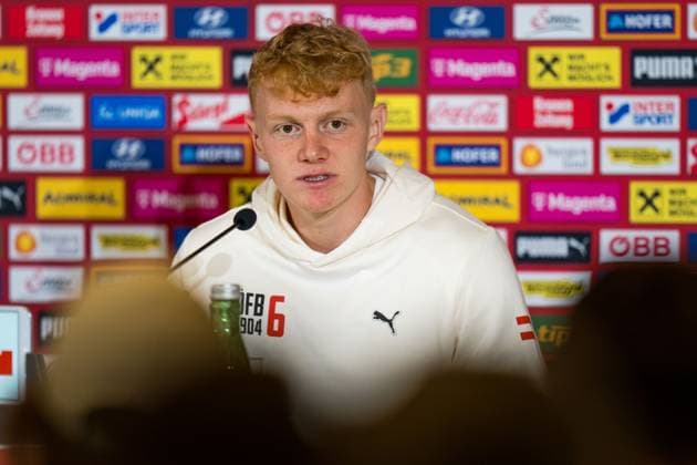 SOCCER - UEFA EURO, EM, Europameisterschaft,Fussball 2024 BERLIN,GERMANY,19.JUN.24 - SOCCER -UEFA EURO 2024, OEFB, Oesterreichischer Fussball-Bund, press conference, PK, Pressekonferenz Image shows Nicolas Seiwald (AUT). GEPAxpictures xJohannesxFriedl