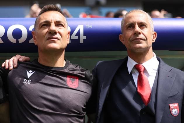 Doriva, coach of Albania, Sylvinho, manager of Albania Croatia v Albania, UEFA European Championship, EM, Europameisterschaft 2024, Group B, Football, Volksparkstadion, Hamburg, Germany, 19 Jun 2024 EDITORIAL USE ONLY No use with unauthorised audio, video, data, fixture lists, club league logos or live services. Online in-match use limited to 120 images, no video emulation. No use in betting, games or single club league player publications. Copyright: xPaulxCurrie Shutterstockx 14543648r