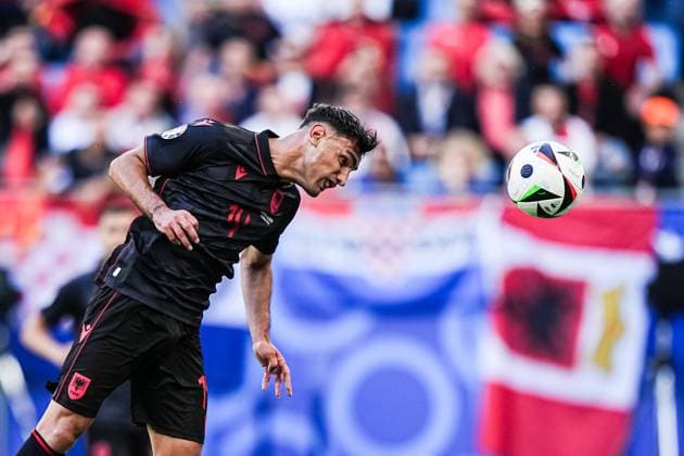 Goal to 0 1 by header Qazim Laci Albania, 14 GER, Croatia vs Albania, European Football Championship, UEFA Euro 2024, Matchday 2, 19 06 2024 GER, Croatia vs Albania, European Football Championship, UEFA Euro 2024, Matchday 2, 19 06 2024 Hamburg Copyright: xEibner-Pressefoto MarcelxvonxFehrnx EP_MFN