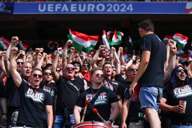 Hungary fans in the stands Germany v Hungary, UEFA European Championship, EM, Europameisterschaft 2024, Group A, Football, Stuttgart Arena, Stuttgart, Germany, 19 Jun 2024 EDITORIAL USE ONLY No use with unauthorised audio, video, data, fixture lists, club league logos or live services. Online in-match use limited to 120 images, no video emulation. No use in betting, games or single club league player publications. Copyright: xMichaelxZemanek Shutterstockx 14543652j