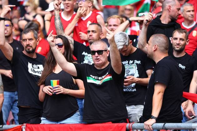 Hungary fans in the stands Germany v Hungary, UEFA European Championship, EM, Europameisterschaft 2024, Group A, Football, Stuttgart Arena, Stuttgart, Germany, 19 Jun 2024 EDITORIAL USE ONLY No use with unauthorised audio, video, data, fixture lists, club league logos or live services. Online in-match use limited to 120 images, no video emulation. No use in betting, games or single club league player publications. Copyright: xMichaelxZemanek Shutterstockx 14543652g