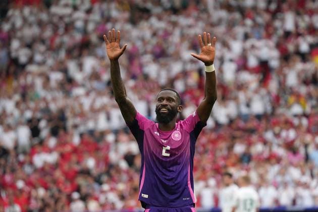 GER, EM UEFA 2024, Group A, Germany vs Hungary 19 06 2024, Stuttgart Arena, Stuttgart, GER, EM UEFA 2024, Group A, Germany vs Hungary, in the picture Antonio Rüdiger Germany is happy about the goal to 2 0 by İlkay GündoÄüan Germany nordphotoxGmbHx xBratic nph00250