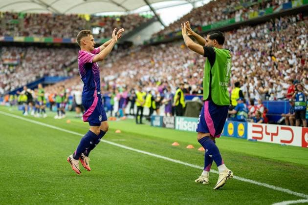 Joshua Kimmich Germany 06 and Emre Can Germany 25 after Ilkay Guendogan Germany 21 scores to make it 2 0 , GER, Germany GER vs Hungary HUN , European Football Championship, UEFA EURO 2024, Group A, Matchday 2, 19 06 2024, GER, Germany GER vs Hungary HUN , European Football Championship, UEFA EURO 2024, Group A, Matchday 2, 19 06 2024 Stuttgart Copyright: xEibner-Pressefoto SaschaxWaltherx EP_EER