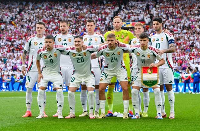 Adam Nagy Hungary , Roland Sallai Hungary , Marton Dardai Hungary , Milos Kerkez Hungary , Dominik Szoboszlai Hungary , Andras Schaefer Hungary , Goalkeeper Peter Gulacsi Hungary , Willi Orban Hungary , Barnabas Varga Hungary and Bendeguz Bolla Hungary look, UEFA EURO 2024 Group A, Germany vs Hungary, Arena Stuttgart on June 19, 2024 in Stuttgart, Germany Photo by Silas Schueller DeFodi Images Adam Nagy Hungary , Roland Sallai Hungary , Marton Dardai Hungary , Milos Kerkez Hungary , Dominik Szoboszlai Hungary , Andras Schaefer Hungary , Goalkeeper Peter Gulacsi Hungary , Willi Orban Hungary , Barnabas Varga Hungary and Bendeguz Bolla Hungary look, UEFA EURO 2024 Group A, Germany vs Hungary, Arena Stuttgart on June 19, 2024 in Stuttgart, Germany Photo by Silas Schueller DeFodi Images Defodi 0583390913st Defodi-738