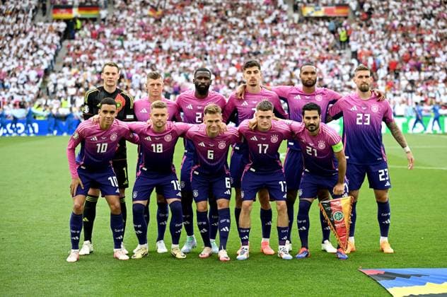 Football Euro 2024 Group A 19 06 2024 Germany Hungary Germany team photo, from top left, goalkeeper Manuel Neuer, Toni Kroos, Antonio Ruediger, Kai Havertz, Jonathan Tah, Robert Andrich, from bottom left, Jamal Musiala , Maximilian Mittelstaedt, Joshua Kimmich, Florian Wirtz , Ilkay Guendogan