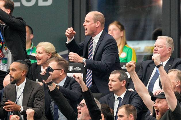 Prince William, Prince of Wales and President of The FA celebrates the goal of Harry Kane of England Denmark v England, UEFA European Championship, EM, Europameisterschaft 2024, Group C, Football, Frankfurt Arena, Frankfurt, Germany, 20 Jun 2024 EDITORIAL USE ONLY No use with unauthorised audio, video, data, fixture lists, club league logos or live services. Online in-match use limited to 120 images, no video emulation. No use in betting, games or single club league player publications. Copyright: xDavexShopland Shutterstockx 14543694am