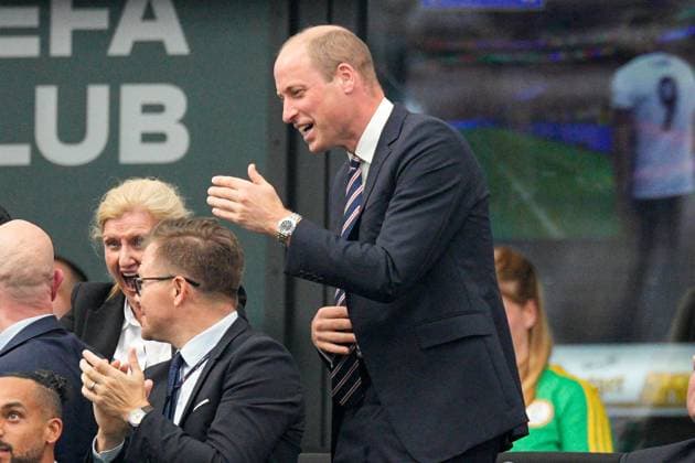 Prince William, Prince of Wales and President of The FA celebrates the goal of Harry Kane of England Denmark v England, UEFA European Championship, EM, Europameisterschaft 2024, Group C, Football, Frankfurt Arena, Frankfurt, Germany, 20 Jun 2024 EDITORIAL USE ONLY No use with unauthorised audio, video, data, fixture lists, club league logos or live services. Online in-match use limited to 120 images, no video emulation. No use in betting, games or single club league player publications. Copyright: xDavexShopland Shutterstockx 14543694az