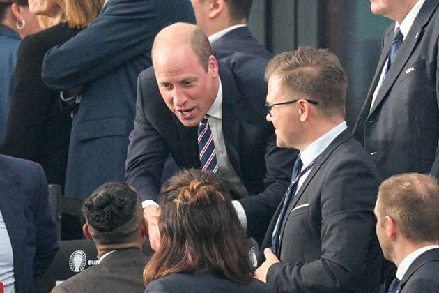 Prince William, Prince of Wales and President of The FA at full-time Denmark v England, UEFA European Championship, EM, Europameisterschaft 2024, Group C, Football, Frankfurt Arena, Frankfurt, Germany, 20 Jun 2024 EDITORIAL USE ONLY No use with unauthorised audio, video, data, fixture lists, club league logos or live services. Online in-match use limited to 120 images, no video emulation. No use in betting, games or single club league player publications. Copyright: xDavexShopland Shutterstockx 14543694ei