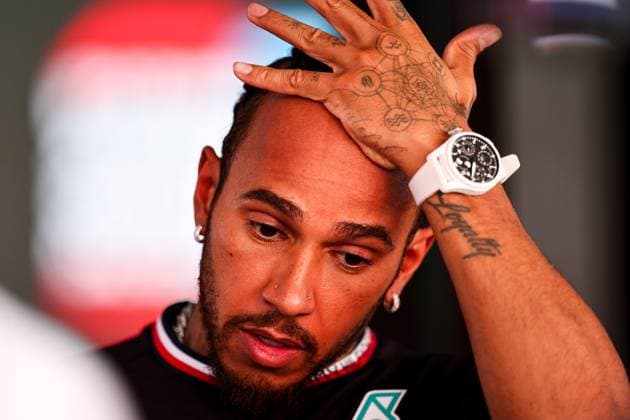 Lewis Hamilton of Great Britain and Mercedes gestures, Gestures, Practice, F1 Grand Prix of Spain, Circuit de Barcelona Catalunya on June 21, 2024 in Barcelona, Spain Photo by Diogo Cardoso DeFodi Images Lewis Hamilton of Great Britain and Mercedes gestures in the Media Pen, Practice, F1 Grand Prix of Spain, Circuit de Barcelona Catalunya on June 21, 2024 in Barcelona, Spain Photo by Diogo Cardoso DeFodi Images Defodi 645 f1spa20240621 3614 Defodi-645
