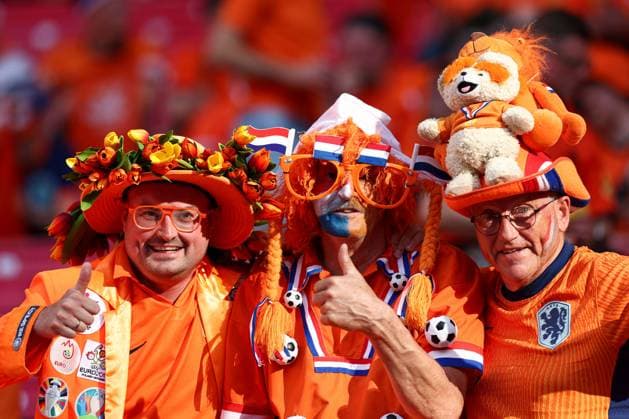 Fans of The Netherlands enjoy the pre-match atmosphere Netherlands v France, UEFA European Championship, EM, Europameisterschaft 2024, Group D, Football, Leipzig Stadium, Leipzig, Germany, 21 Jun 2024 EDITORIAL USE ONLY No use with unauthorised audio, video, data, fixture lists, club league logos or live services. Online in-match use limited to 120 images, no video emulation. No use in betting, games or single club league player publications. Copyright: xMattxWest Shutterstockx 14551682j