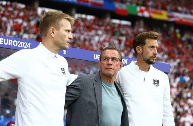 Austria manager Ralf Rangnick GER looks on ahead of kick off Poland v Austria, UEFA European Championship, EM, Europameisterschaft 2024, Group D, Football, Olympiastadion, Berlin, Germany, 21 Jun 2024 EDITORIAL USE ONLY No use with unauthorised audio, video, data, fixture lists, club league logos or live services. Online in-match use limited to 120 images, no video emulation. No use in betting, games or single club league player publications. Copyright: xKieranxMcManus Shutterstockx 14543876br