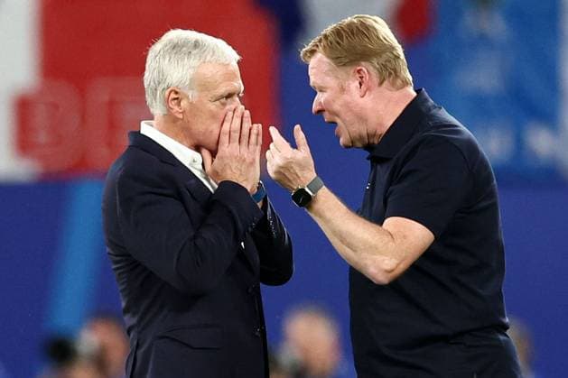 France manager Didier Deschamps FRA (L) and The Netherlands manager Ronald Koeman (R) at full-time Netherlands v France, UEFA European Championship, EM, Europameisterschaft 2024, Group D, Football, Leipzig Stadium, Leipzig, Germany, 21 Jun 2024 EDITORIAL USE ONLY No use with unauthorised audio, video, data, fixture lists, club league logos or live services. Online in-match use limited to 120 images, no video emulation. No use in betting, games or single club league player publications. Copyright: xMattxWest Shutterstockx 14551682cu