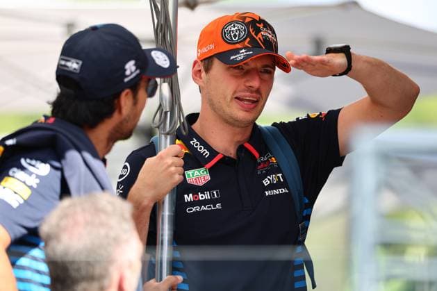 Max Verstappen of the Netherlands and Oracle Red Bull Racing and Sergio Perez of Mexico and Oracle Red Bull Racing gesture in the paddock, Qualifying, F1 Grand Prix of Spain, Circuit de Barcelona Catalunya on June 22, 2024 in Barcelona, Spain Photo by Diogo Cardoso DeFodi Images Max Verstappen of the Netherlands and Oracle Red Bull Racing and Sergio Perez of Mexico and Oracle Red Bull Racing gesture in the paddock, Qualifying, F1 Grand Prix of Spain, Circuit de Barcelona Catalunya on June 22, 2024 in Barcelona, Spain Photo by Diogo Cardoso DeFodi Images Defodi 645 f1spa20240622 0028 Defodi-645