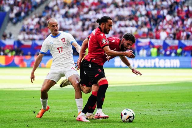 Giorgi Kochorashvili Georgia, 06 , Vaclav Cerny Czech Republic, 17 , Otar Kakabadze Georgia, 02 GER, Georgia vs Czech Republic, European Football Championship, UEFA Euro 2024, Matchday 2, 22 06 2024 GER, Georgia vs Czech Republic, European Football Championship, UEFA Euro 2024, Matchday 2, 22 06 2024 Hamburg Copyright: xEibner-Pressefoto MarcelxvonxFehrnx EP_MFN