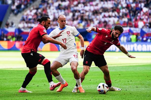 Giorgi Kochorashvili Georgia, 06 , Vaclav Cerny Czech Republic, 17 , Otar Kakabadze Georgia, 02 GER, Georgia vs Czech Republic, European Football Championship, UEFA Euro 2024, Matchday 2, 22 06 2024 GER, Georgia vs Czech Republic, European Football Championship, UEFA Euro 2024, Matchday 2, 22 06 2024 Hamburg Copyright: xEibner-Pressefoto MarcelxvonxFehrnx EP_MFN