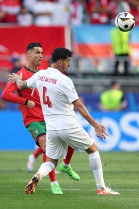 Cristiano Ronaldo of Portugal and Samet Akaydin of Turkey Turkiye v Portugal, UEFA European Championship, EM, Europameisterschaft 2024, Group F, Football, BVB Stadion, Dortmund, Germany, 22 Jun 2024 EDITORIAL USE ONLY No use with unauthorised audio, video, data, fixture lists, club league logos or live services. Online in-match use limited to 120 images, no video emulation. No use in betting, games or single club league player publications. Copyright: xPaulxCurrie Shutterstockx 14548034bv